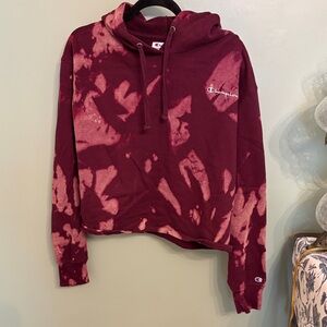 Champion Women's Burgundy Tie-Dye Cowl Neck cropped sweatshirt